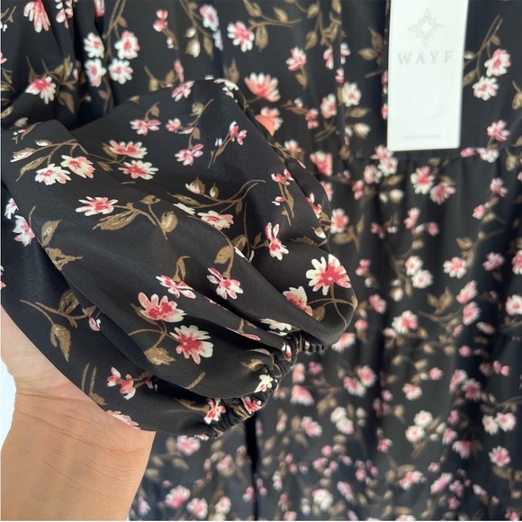 WAYF long sleeve tiered  babydoll dress black pink floral size XL new with tags - Picture 6 of 11